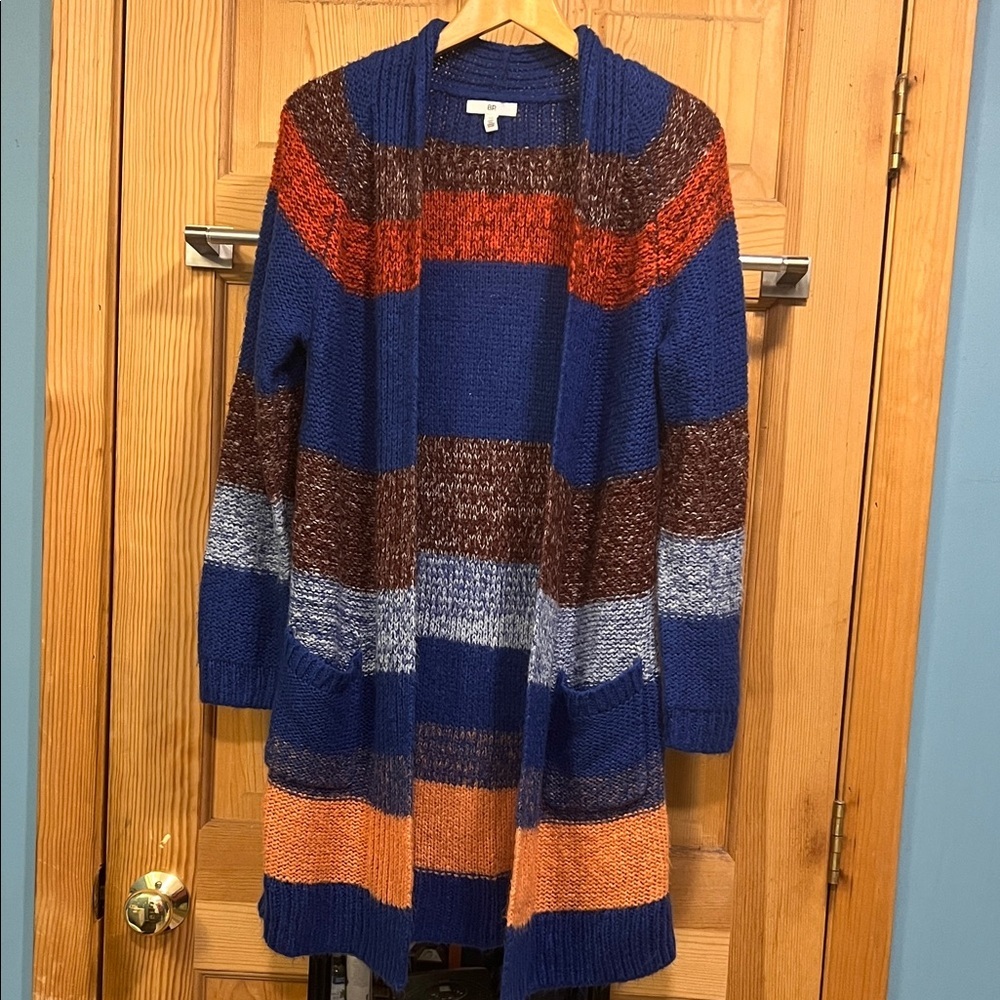 BP Multicolor Shaggy Striped Buttonless Cardigan Sz XS